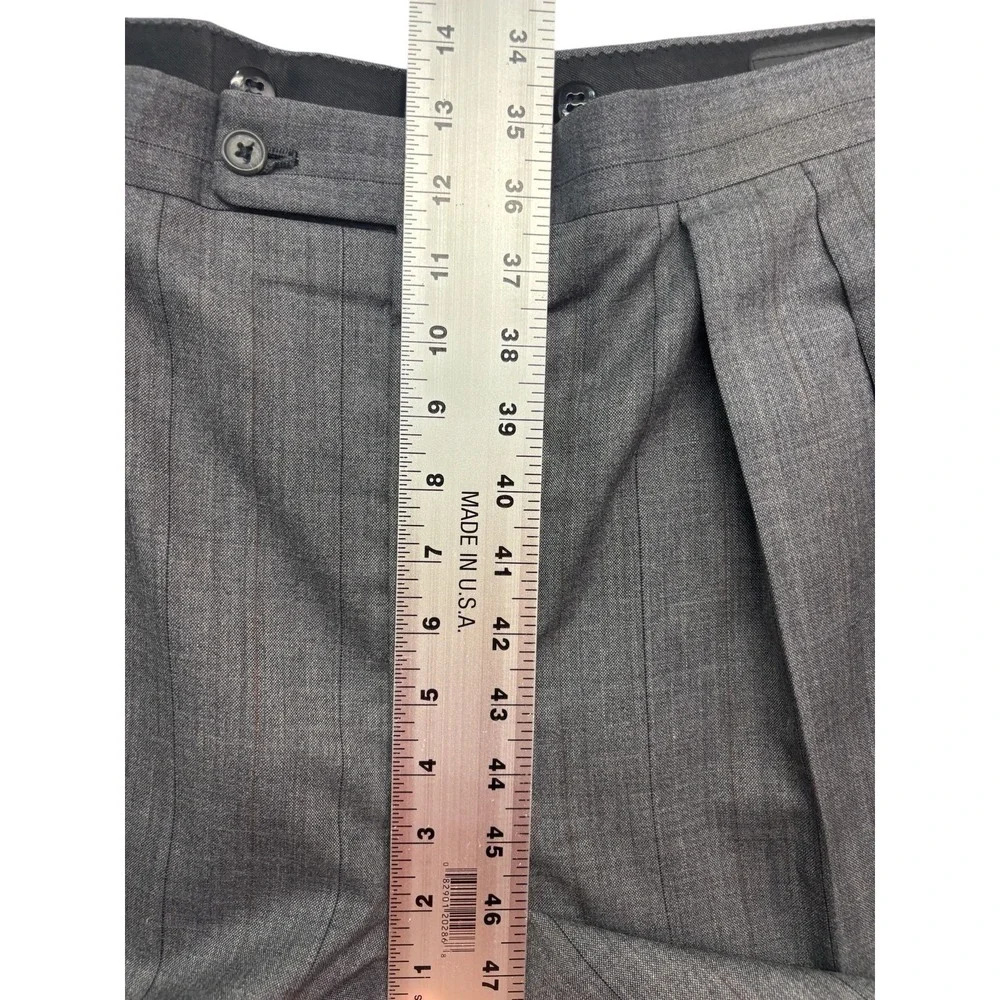 vtg 90s Tom James 46L 37x34 Gray Pinstripe 2pc Pant Suit Wool USA Pleated Cuffed